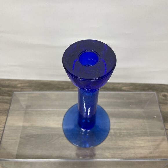 Cobalt Blue Art Glass Candle Holder – 7.5” Mid-Century Style - Picture 3 of 8